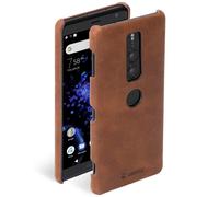 Krusell Leather Hard Shell Case Snap On Cognac for Sony Xperia XZ2 Premium