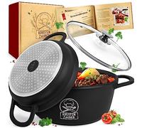 KRUSTENZAUBER 24 cm Die-Cast Aluminium Roasting Dish with Lid Oven-Safe [Includes Glass Lid] - 4 L Aluminium Casserole and Frying Pan - Ideal Roasting Dish Induction Sauté Pan, Stewing Pot, Cast