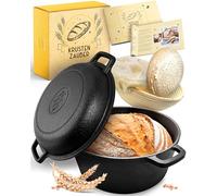 KRUSTENZAUBER 26 cm Cast Iron Pot Bread Baking Set - Robust Bread Pot with Proofing Basket and Lid