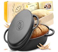 KRUSTENZAUBER 34 cm cast iron roasting dish with lid, oven-safe, including proofing basket, oval cast iron pot, bread baking
