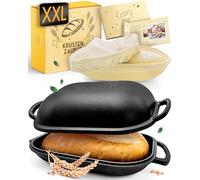 KRUSTENZAUBER 40 cm Bread Baking Mould with Lid Cast Iron Including Proofing Basket - Robust Cast Iron Pot Bread Baking - Ideal Bread Baking Pot for Homemade Bread, Cast Iron Pot, Cast Iron Pot