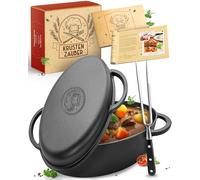 KRUSTENZAUBER 8L Cast Iron Roaster with Lid, 10L Capacity, Includes Meat Fork - Oven & Induction Safe, Ideal for Casserole, Baking, Stewing & Roasting
