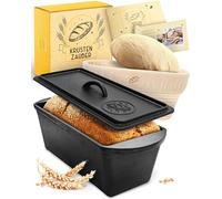 KRUSTENZAUBER Cast Iron Bread Baking Mould With Lid - 28 cm Robust Loaf Pan With Proofing Basket - Ideal for Toast and Bread Baking