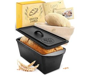 KRUSTENZAUBER Cast Iron Bread Baking Mould With Lid - 28 cm Robust Loaf Pan With Proofing Basket - Ideal for Toast and Bread Baking