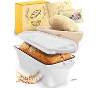 KRUSTENZAUBER Cast Iron Bread Baking Mould with Lid and Proofing Basket | Rectangular mould as bread baking accessories including proofing basket and instructions for homemade sourdough bread for the