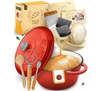 KRUSTENZAUBER Cast Iron Pot Bread Baking Enamelled in XXL Set - Bread Baking Mould with Lid Including Proofing Basket, Whisk, Baker's Knife, Dough Scraper, Bread Sling etc. Perfect Bread Baking Pot