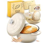 KRUSTENZAUBER Cast Iron Pot Bread Baking Enamelled with Proofing Basket - 26 cm Enamel Pot with Accessories - Ideal as a Bread Baking Pot, Bread Pot, Bread Baking Mould with Lid, Cast Iron Pot Bread