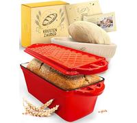 KRUSTENZAUBER Enamel Bread Baking Mould with Lid Including Proofing Basket - Robust 28 cm Cast Iron Loaf Tin