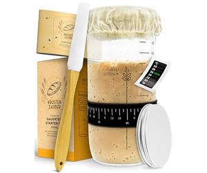 KRUSTENZAUBER Sourdough Starter Set - 600 ml Fermentation Jar with Spatula and Thermometer - Bread Baking Accessories, Sourdough Glass, Fermenting, Sourdough Starter Kit, Empty Glass Container,