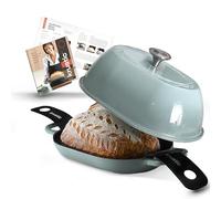 Krustic Enameled Cast Iron Dutch Oven for Professional Sourdough Bread Baking | 5.5 Quart Loaf Size Oval Cookware Pot with Lid | Triple-Layer Enamel Coating Pan with Non Stick Silicone Mat | Sea Salt