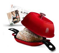 Krustic Enameled Cast Iron Dutch Oven for Sourdough Bread Baking | 5.5 Quart Oval Cookware Pot with Lid | Triple-Layer Enamel Coating & Non-Stick Silicone Mat | Red