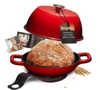 Krustic Enameled Cast Iron Dutch Oven for Sourdough Bread Baking | 6 Quart Pot with Lid | 10 Inch Ceramic Enamel Thick Coated Cookware Set with Non Stick Silicone Baking Mat for Cooking | 6 Qt | Red