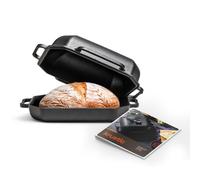 Krustic Modular Dutch Oven - 9 Quart Cast Iron Dutch Oven Pot with Lid for Sourdough Bread Baking - Pre-Seasoned Large Oval Bread Pan with Domed Lid - Fits Boules, Batards & Baguettes - Transfer Mat