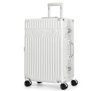 Krute Luggage Aluminum Frame Zipperless Checked Luggage Metal Hard Shell PC+ABS Suitcase with TSA Lock Double Spinner Wheels, White, 24", Central Hardside Luggage With Spinner Wheels