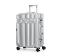 Krute Luggage Aluminum Frame Zipperless Checked Luggage Metal Hard Shell PC+ABS Suitcase with TSA Lock Double Spinner Wheels, Silver, 24", Central Hardside Luggage With Spinner Wheels