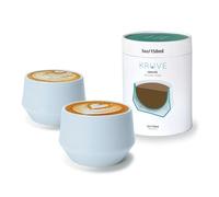 KRUVE Imagine Porcelain Latte Coffee Cups, Double Walled Latte Cups, Glass Cups Set of Two - 5oz Thermal Spherical Design for Art, Insulated Coffee Mugs for Heat Retention (Blue)