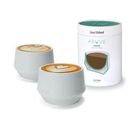 KRUVE Imagine Porcelain Latte Coffee Cups, Double Walled Latte Cups, Glass Cups Set of Two - 5oz Thermal Spherical Design for Art, Insulated Coffee Mugs for Heat Retention (White)