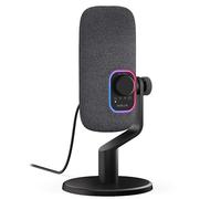 KRUX Empy USB Microphone Condenser Microphone with 4 Directional Patterns (Cardioid, Ball, Eight, Stereo), 24-bit/96kHz, RGB Lighting, Touch Mute, Gain Knob, Fabric Design, Black