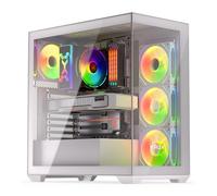 KRUX Exo White, White ATX Computer Case Type Aquarium, Front and Side Tempered Glass, 4x ARGB 120mm Fan, Support Hidden-Connector, GPU up to 405mm, USB-C