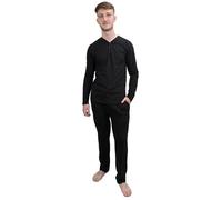 KRUXADER Mens PJs Pyjama Set Cotton Long Sleeve Top & Elasticated Bottoms S-4XL, DAPPER Black, 2XL