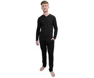 KRUXADER Mens PJs Pyjama Set Cotton Long Sleeve Top & Elasticated Bottoms S-4XL, DAPPER Black, 2XL
