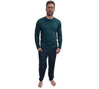 KRUXADER Mens Pyjamas Set|100% Cotton PJ Set|Elasticated Pants With Drawstring & Long Sleeve Top(Pendragon Forest Green, 4XL)