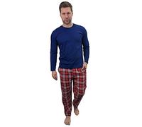 KRUXADER Mens Pyjamas Set|100% Cotton PJ Set|Elasticated Pants With Drawstring & Long Sleeve Top(Pendragon Navy, XL)