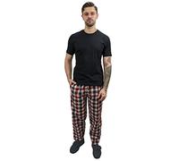 KRUXADER Mens Pyjamas Set | 100% Cotton PJs | With Pants & Short Sleeve Top | Elastic Waistband and Drawstring (CAMELOT BLACK, 4XL)