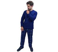 KRUXADER Mens Warm Fleece Loungewear PJ Pyjama Set PJ's Pyjamas Sets (Gunner Dark Navy, 2XL)