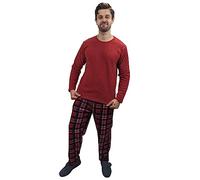 KRUXADER Mens Warm Fleece Loungewear PJ Pyjama Set PJ's Pyjamas Sets (Gunner Winter Red, 2XL)