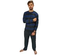 KRUXADER Mens Warm Fleece Loungewear Winter PJ Pyjama Set PJ's S-6XL Striped (Hamilton Blue, 3XL)