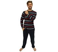 KRUXADER Mens Warm Fleece Loungewear Winter PJ Pyjama Set PJ's S-6XL Striped (Hamilton Navy, 3XL)