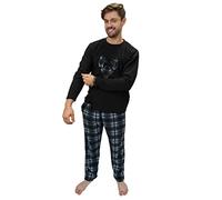 KRUXADER Mens Warm Fleece Loungewear Winter PJ's Pyjama Set S-6XL Soft Touch Elasticated Drawstring Waist (Black Hirsch, 2XL)