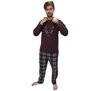 KRUXADER Mens Warm Fleece Loungewear Winter PJ's Pyjama Set S-6XL Soft Touch Elasticated Drawstring Waist (Burgundy Hirsch, 3XL)