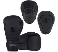 Kruzak Matte Black Boxing Gloves and Focus Mitts Set for Kickboxing and Muay Thai MMA Training - Fitness Kit with Punching Pads for Martial Arts and Karate (Matte Black, 14 oz)