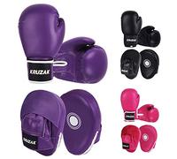 Kruzak Plain Focus Mitts and Boxing Gloves Set for Kickboxing and Muay Thai MMA Training - Fitness Kit with Punching Pads for Martial Arts and Karate (Purple, 12 oz)