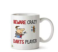 Kruzroyal "Beware Crazy Darts Player Funny Mug - 11oz Ceramic Coffee Cup, Novelty Gift for Men, Dad, Husband, League and Game Room