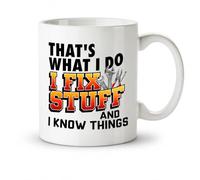 Kruzroyal Father’s Day Gift for Dad - I Fix Stuff & I Know Things Mug - Funny Handyman, Builder, Mechanic Coffee Cup for Men, Grandad, Husband - 11oz Ceramic Mug
