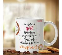 Kruzroyal Funny Diet Mug, White Ceramic, 11 oz | I'm Just a Girl Standing in Front of a Salad Asking It to Be a Doughnut Design, Novelty Gift for Foodies & Women