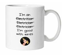 Kruzroyal Funny Electrician Mug - I’m Good with Wires Coffee Cup, Sparky Gift for Dad, Husband, Apprentice, Tradesman & Electrical Engineer, Humour Sarcastic Birthday Present, 11oz Ceramic Mug