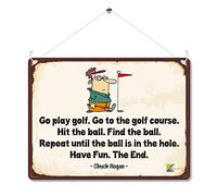 Kruzroyal Funny Golf Metal Wall Sign, How To Play Golf Novelty Plaque Gift, Humorous Retro Vintage Tin Decor for Office Shed or Man Cave, 20x15cm with Hanging String