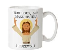 Kruzroyal Funny Jesus Mug - How Does Jesus Make His Tea? Hebrews It - 11 oz Ceramic Novelty Tea Coffee Mug, Funny Christian Gift, Secret Santa, Birthday Present