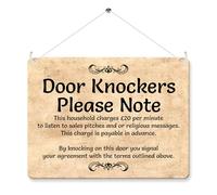 Kruzroyal Funny No Soliciting Metal Door Sign, No Cold Callers Door Knockers Please Note Plaque Gift, Retro Vintage Tin Decor for Front Door or Porch, 20x15cm with Hanging String