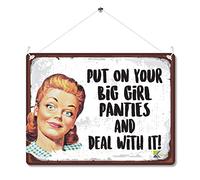 Kruzroyal Funny Sarcastic Metal Wall Sign, Put On Your Big Girl Panties Novelty Plaque Gift, Humorous Retro Vintage Tin Decor for Office or Bedroom, 20x15cm with Hanging String