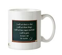 Kruzroyal Funny Teacher Mug, I Will Not Shout in Class Chalkboard Design, Novelty End of Term Gift for School Teacher, Tutor or Nursery, White Ceramic, 11 oz