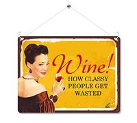 Kruzroyal Funny Wine Metal Wall Sign, How Classy People Get Wasted Novelty Plaque Gift, Humorous Retro Vintage Tin Decor for Home Bar or Kitchen, 20x15cm with Hanging String