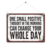 Kruzroyal Inspirational Metal Wall Sign, One Small Positive Thought Plaque Gift, Motivational Retro Vintage Tin Decor for Home Office or Bedroom, 20x15cm MP092