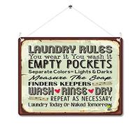 Kruzroyal Laundry Room Metal Wall Sign, Humorous Laundry Rules Novelty Plaque Gift, Retro Vintage Utility Decor for Home or Washroom, 20x15cm with Hanging String