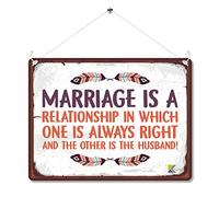 Kruzroyal Marriage Relationship Metal Wall Sign, Always Right Husband Novelty Plaque Gift, Humorous Retro Boho Vintage Tin Decor for Home or Bedroom, 20x15cm with Hanging String