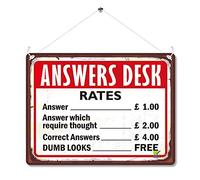 Kruzroyal MP066 Answers Desk Rates : Correct Answers/Dumb Looks Funny Novelty Retro Vintage Metal Wall Sign Plaque 20cm x 15cm